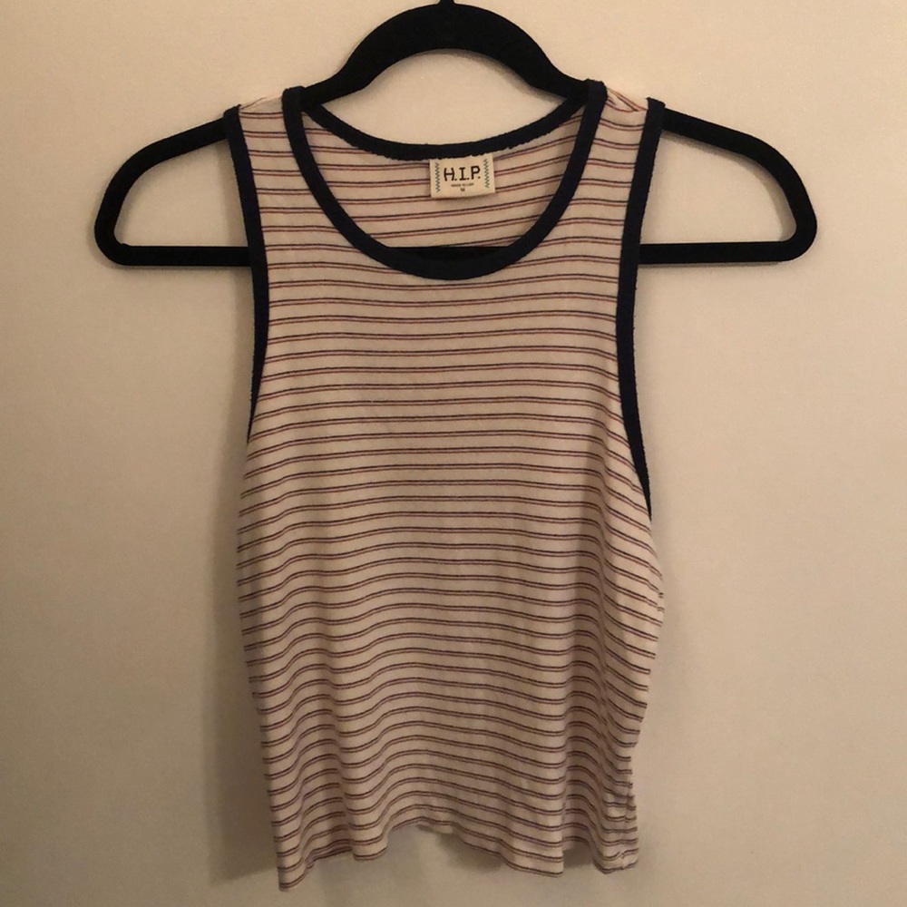blue and red striped tank top